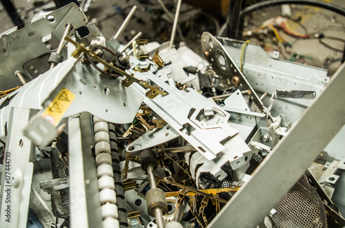 Close up of a small computer parts for electronic recycling photo