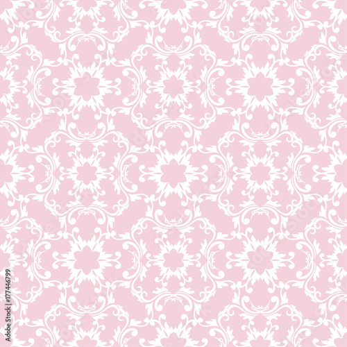 Seamless pink pattern with white wallpaper ornaments