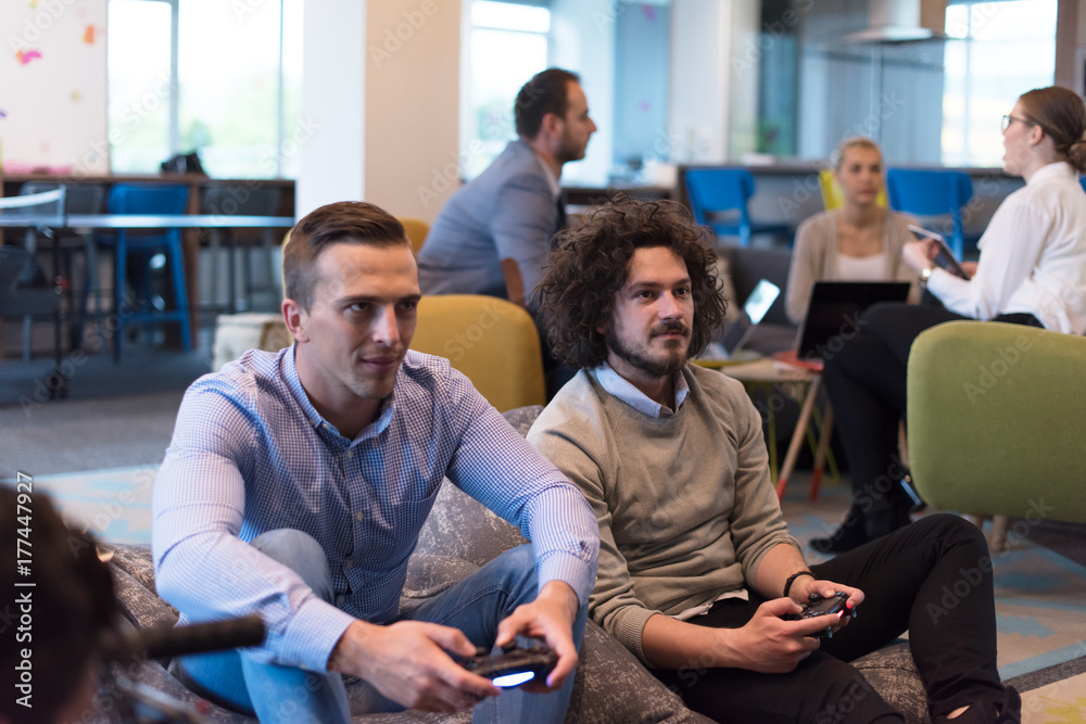 startup Office Workers Playing computer games startup Office Workers Playing computer games