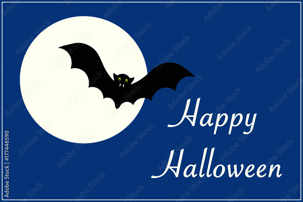 Cartel de Halloween con luna y murciélago Stock Illustration | Adobe Stock