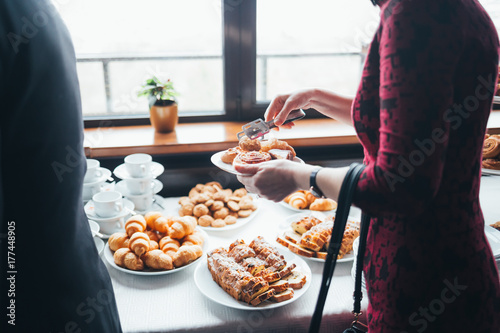 Beautiful banquet table with snacks on the table. Catering services