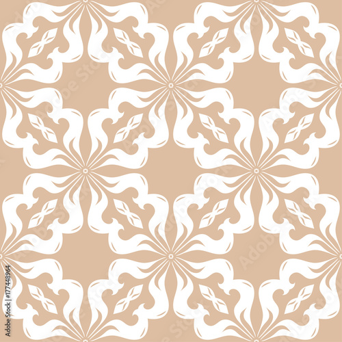 White floral seamless pattern on beige background © Liudmyla