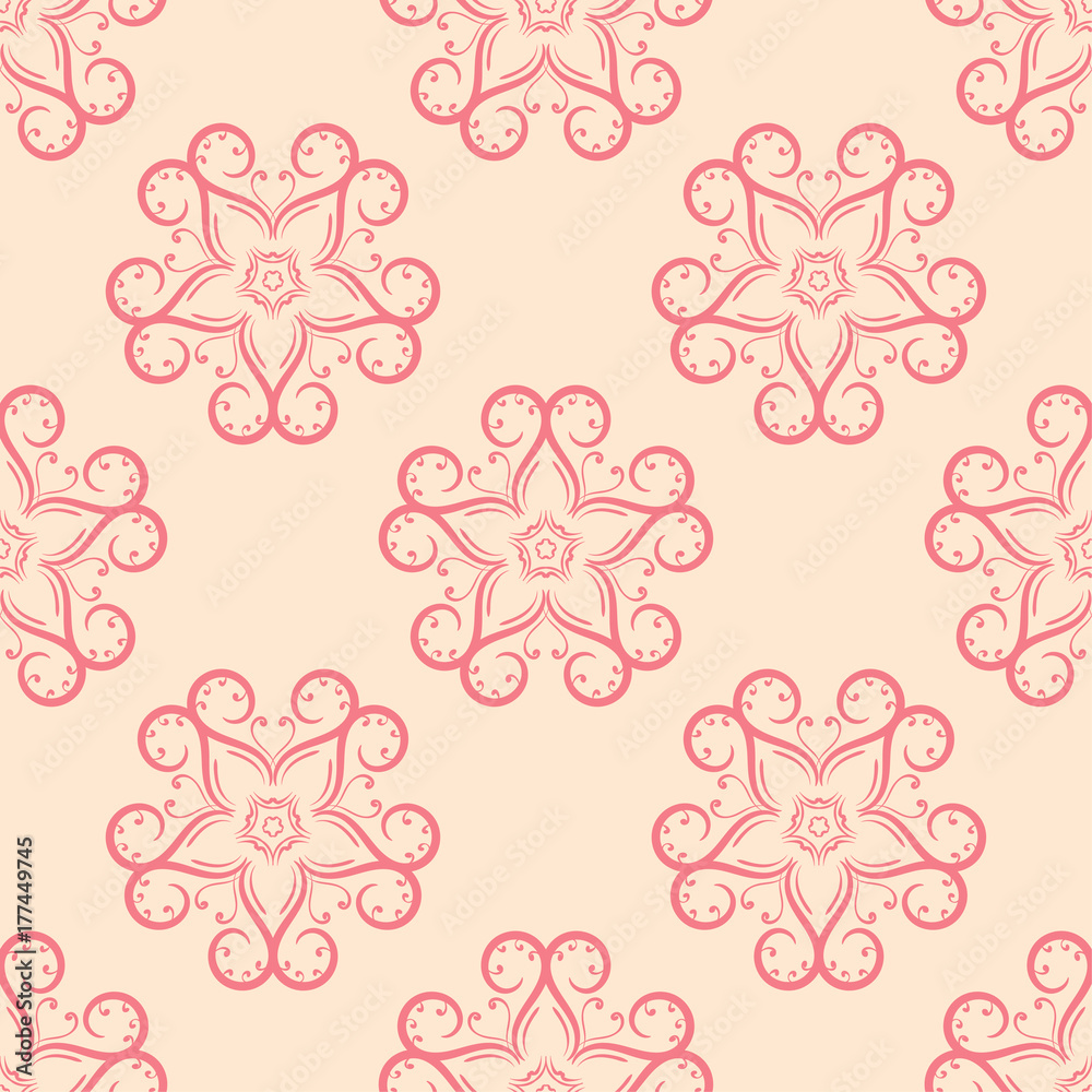Red floral seamless pattern on beige background Red floral seamless pattern on beige background