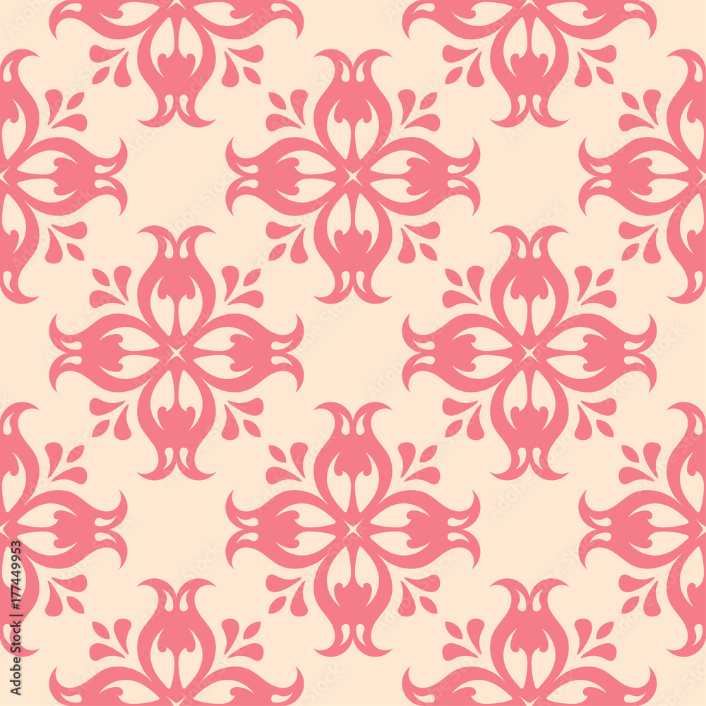 Red floral seamless pattern on beige background