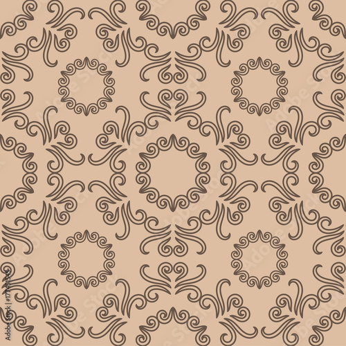 Floral ornaments. Brown seamless pattern
