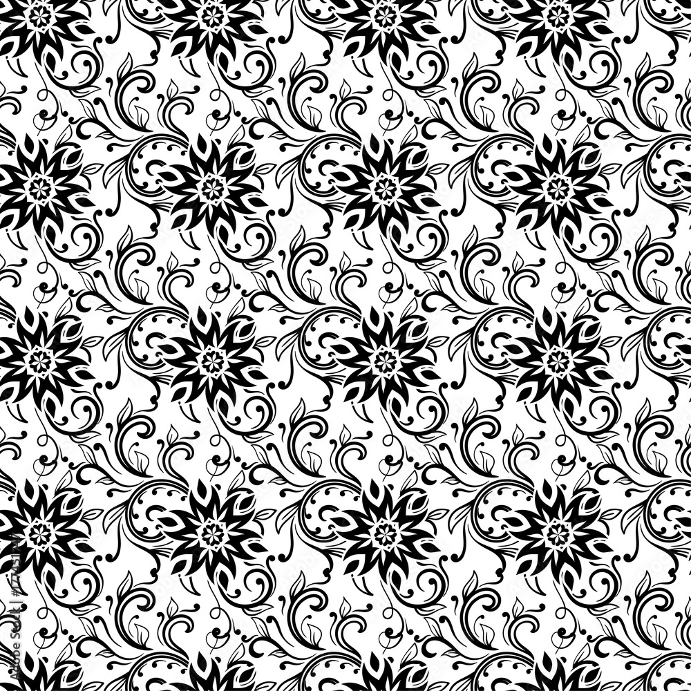 Ornamental seamless pattern. Black and white