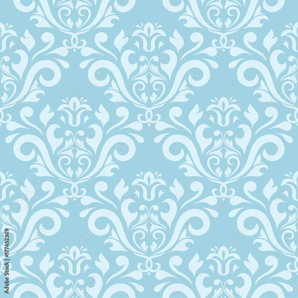 Seamless blue and white pattern with wallpaper ornaments