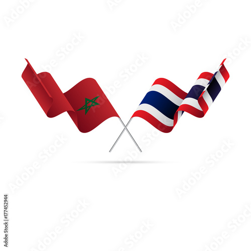 Morocco and Thailand flags. Crossed flags. Vector illustration.