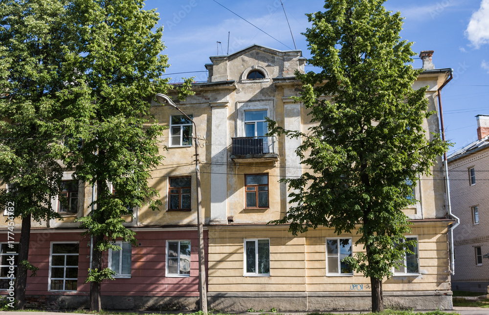  Old houses at 7 Siezda Sovetov street in Kotlas, Arkangelskaya region, Russia
