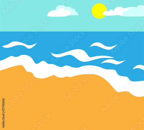 Cartoon vector illustration of summer sea beach simple background