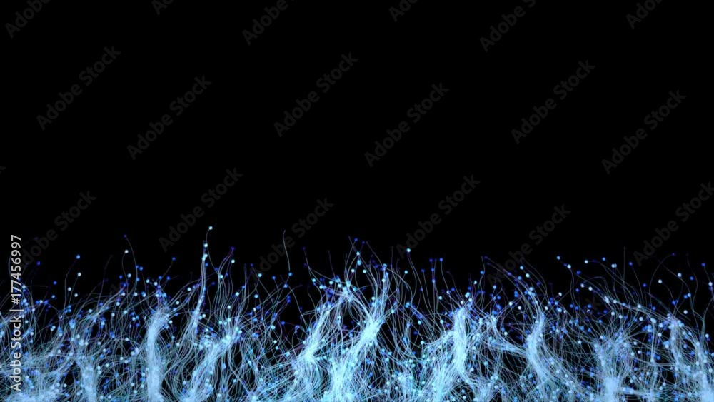 Glowing particles with trails climb the screen and fill the frame. 4K UHD animation rendered at 16-bit color depth. 