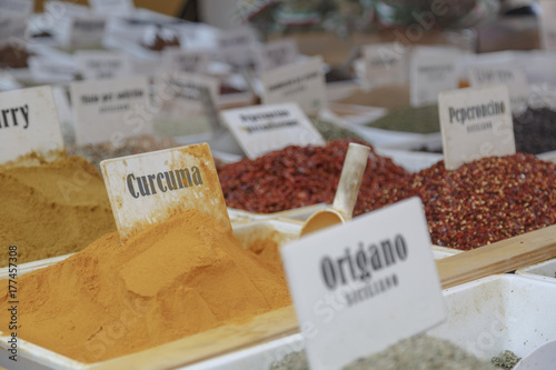 A spices market on Syracuse in Italy