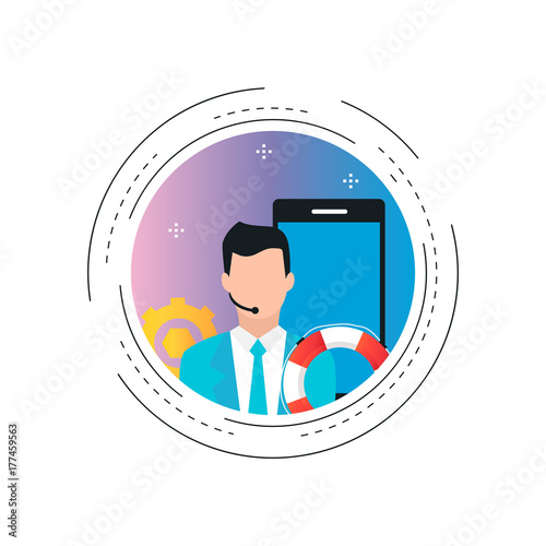  Customer service, live chat support, call centre gradient color vector illustration design. Customer online assistance, telephone operator, phone call assistance icon design for web banners and apps