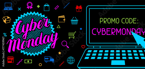 Cyber monday sale banner. Online shopping and marketing advertising concept