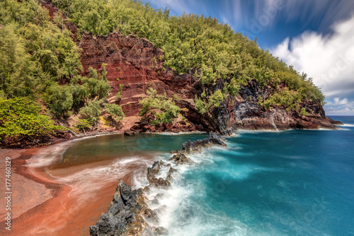 Red Sand Beach in the town of Hana on the tropical Island of Maui, Hawaii photo
