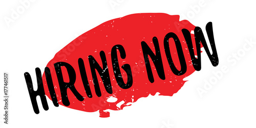 Hiring Now rubber stamp. Grunge design with dust scratches. Effects can be easily removed for a clean, crisp look. Color is easily changed.