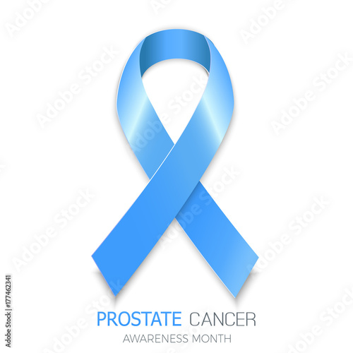 Blue ribbon symbol for prostate cancer awareness month. Vector background design for men social and health care campaign.
