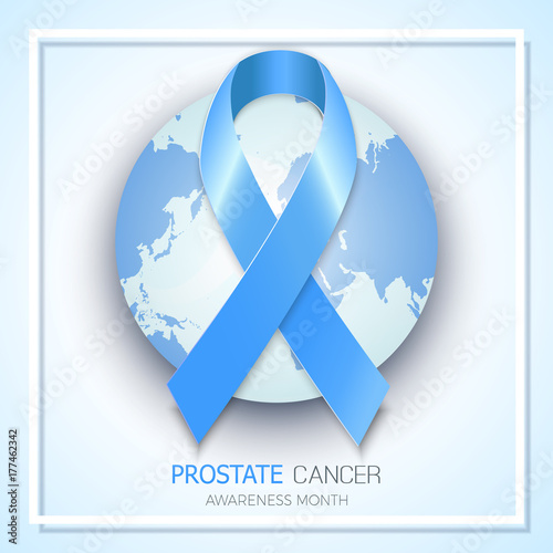 Blue ribbon symbol for prostate cancer awareness month. Vector background design for men social and health care campaign