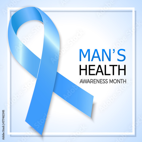 Blue ribbon symbol for prostate cancer awareness month. Vector background design for men social and health care campaign.