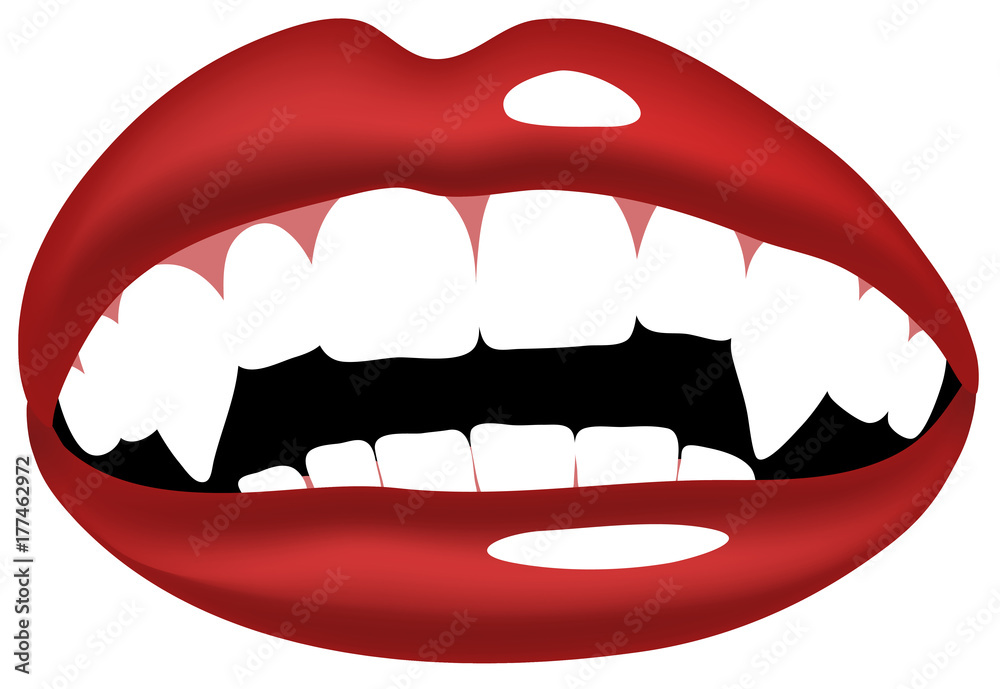 Vector illustration of vampire, smiling mouth with vampire teeth Stock ...