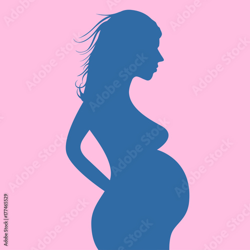 Pregnant girl isolated on white background. Pregnant woman silhouette