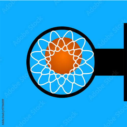 Basketball basket with net and ball hoop sport bottom view vector