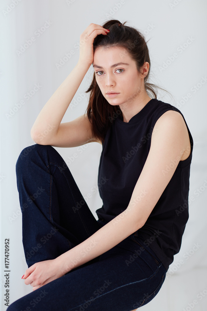 young female posing on model test photo shoot with natural day light young female posing on model test photo shoot with natural day light