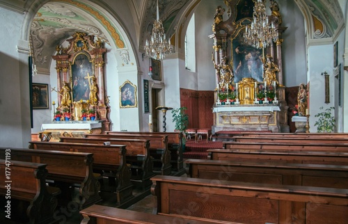 Little catholic church of St. John's interior in Salzburg, Austria