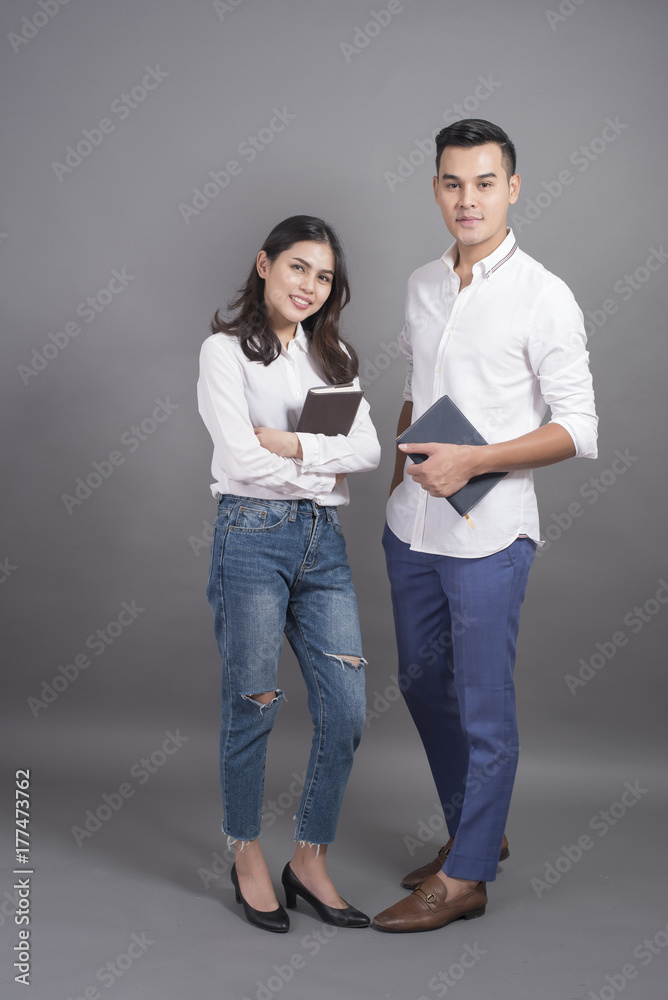 university students on grey background,Study abroad concept university students on grey background,Study abroad concept