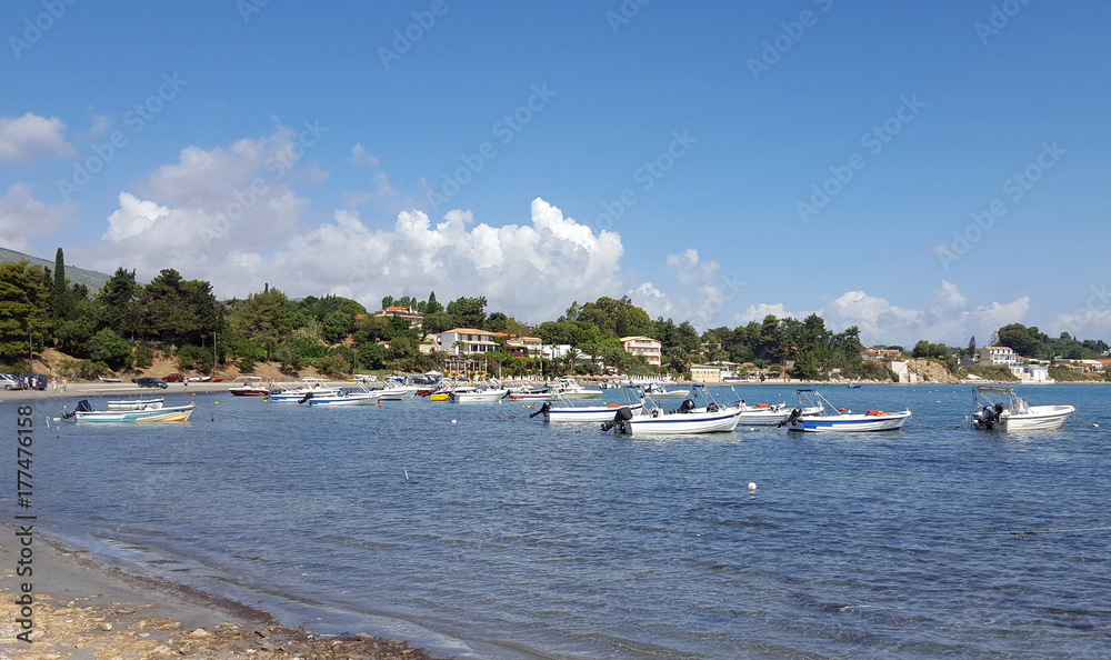 Obraz premium Boats in Laganas bay on Zakynthos island, Greece