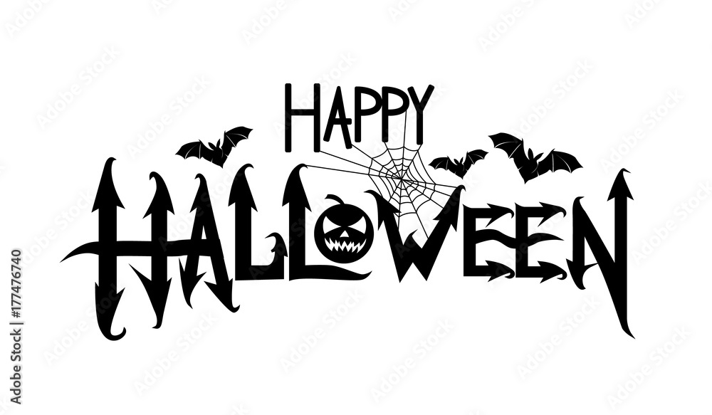 Happy Halloween text vector banner. Vector illustration