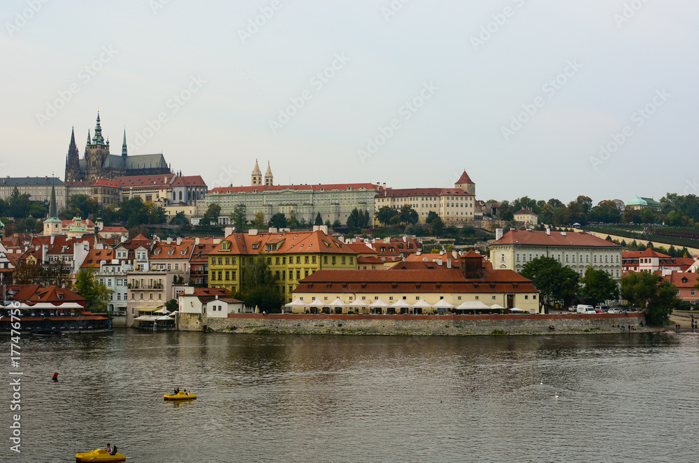 Autumn in Prague, Czech Republic. Vltava river, Old Town and St. Vitus Cathedral