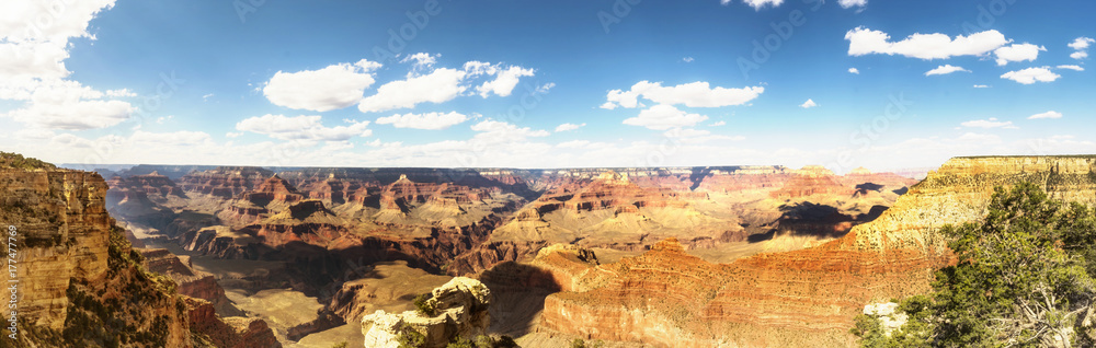 Panorama: view of the Skeleton, Mathew Point and Pipe Creek - Grand Canyon South Rim - Arizona, AZ, USA