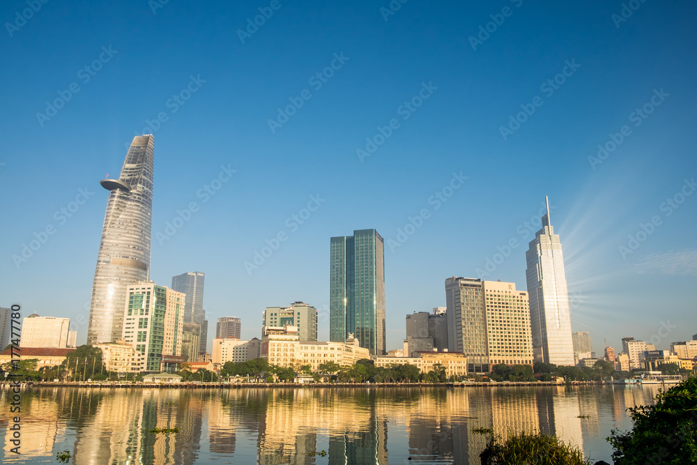 Fototapeta premium View of Downtown Saigon, Ho Chi Minh city, Viet Nam. Ho Chi Minh city is the biggest city of Vietnam and is the economic center of the country