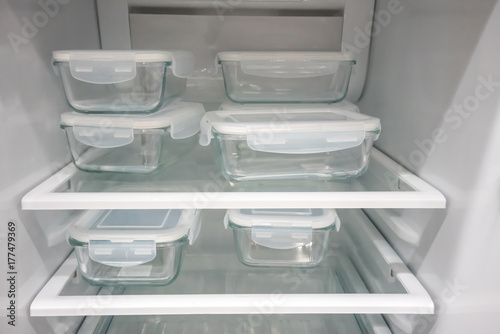 Glass food containers with white plastic lid