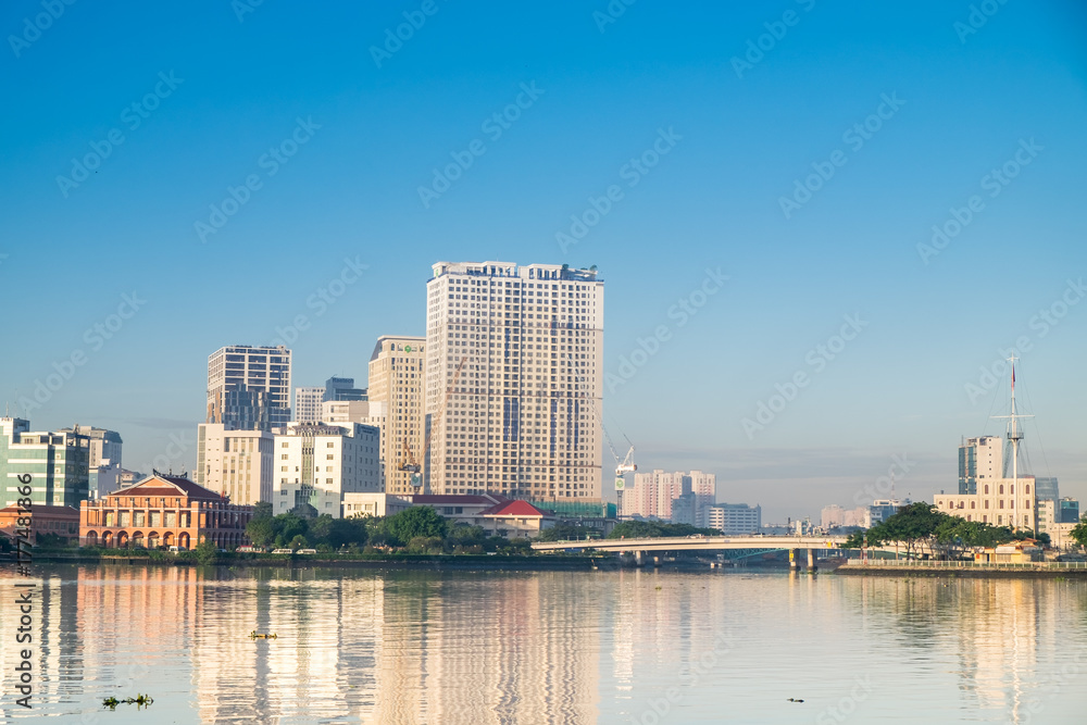 Ho Chi Minh City, Vietnam - 04 Oct 2017: View of Downtown Saigon, Ho Chi Minh city, Viet Nam. Ho Chi Minh city is the biggest city of Vietnam and is the economic center of the country