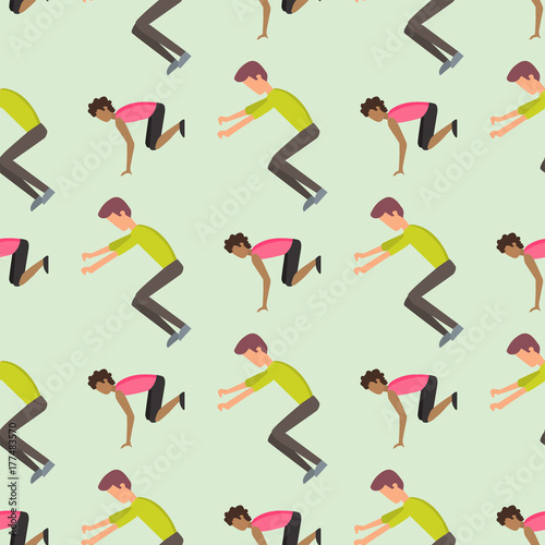 Fitness sport parkour people seamless pattern background person jumping extreme running danger gymnastics exercising vector illustration