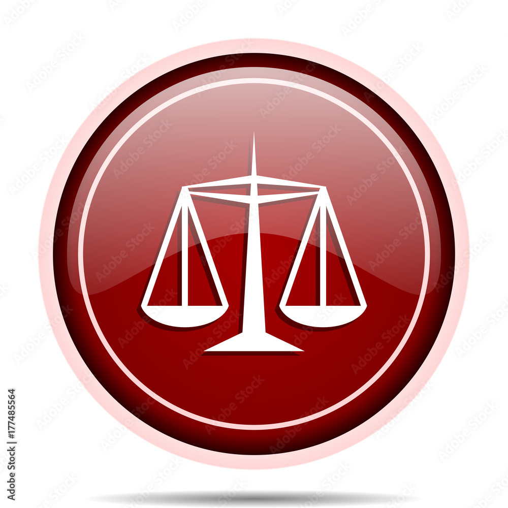 Justice red glossy round web icon. Circle isolated internet button for webdesign and smartphone applications. Justice red glossy round web icon. Circle isolated internet button for webdesign and smartphone applications.