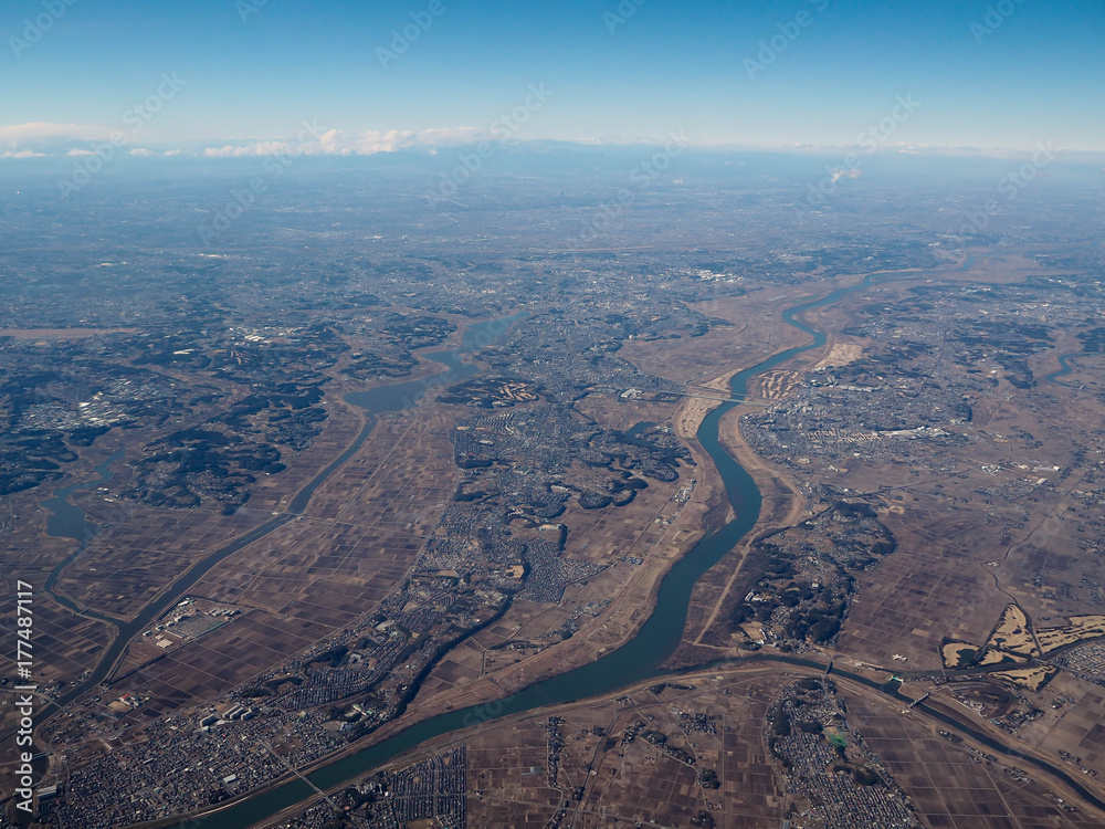 利根川と手賀沼の空撮