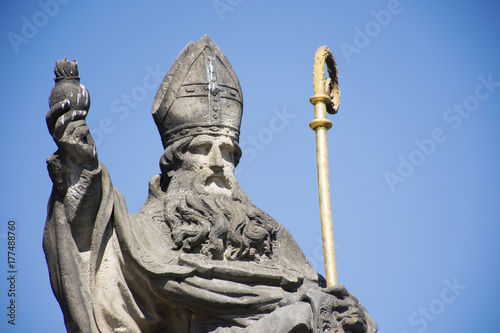 St. Augustinus or Augustine of Hippo Statue for Czechia people and foreigner travelers visit at Charles Bridge photo