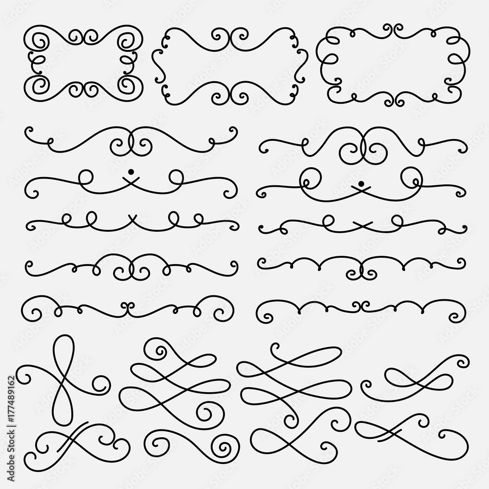 Fototapeta premium Collection Of Hand Drawn Decorative Calligraphic Elements.