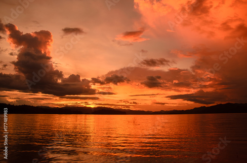 abstract Sunset at lake in Thailand