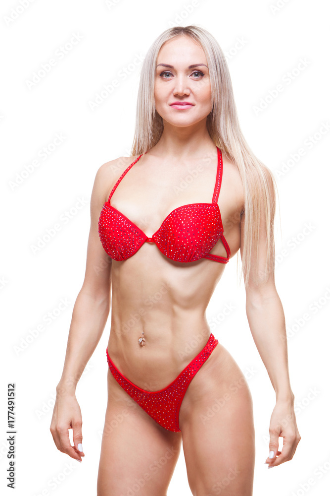 Obraz premium smiling woman in good shape wearing a red underwear