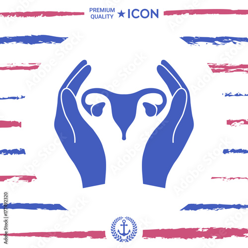 Hands holding Female uterus - protection icon
