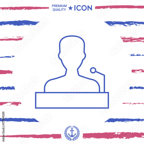 Speaker, orator speaking from tribune - line icon