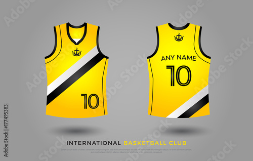 basketball t-shirt design uniform set of kit. basketball jersey template.  black and yellow color, front and back view shirt mock up. brunei basketball  club vector illustration Stock Vector | Adobe Stock
