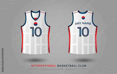 basketball t-shirt design uniform set of  kit. basketball jersey template. blue and red color, front and back view shirt mock up. south korea basketball club vector illustration