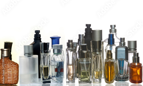 Perfume and fragrance bottles with reflection