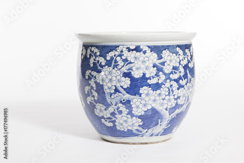 old china ceramic vase on white