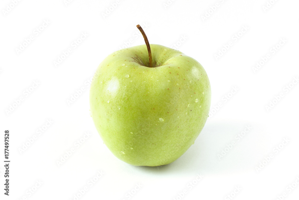 One single green apple on white background autumn style season concept organic food isolated One single green apple on white background autumn style season concept organic food isolated